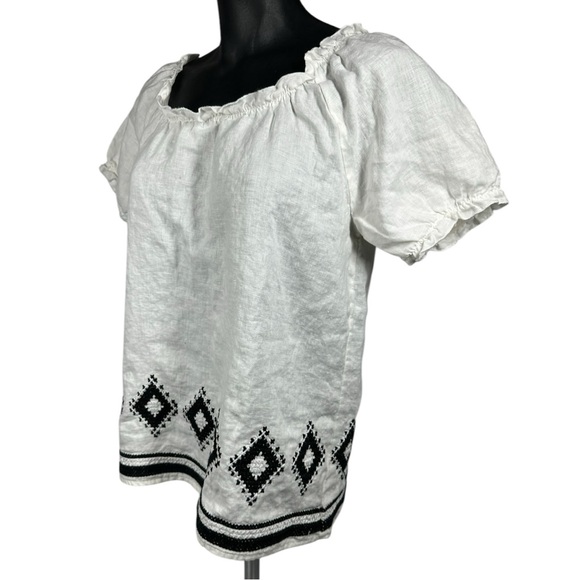 Alexandra Bartlett White Linen Peasant Top Medium Off the Shoulder - Picture 7 of 9